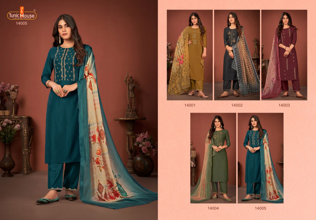 Tunic House Haseena New Designer Festive Wear Kurti With Botton And Dupatta Readymade Collection